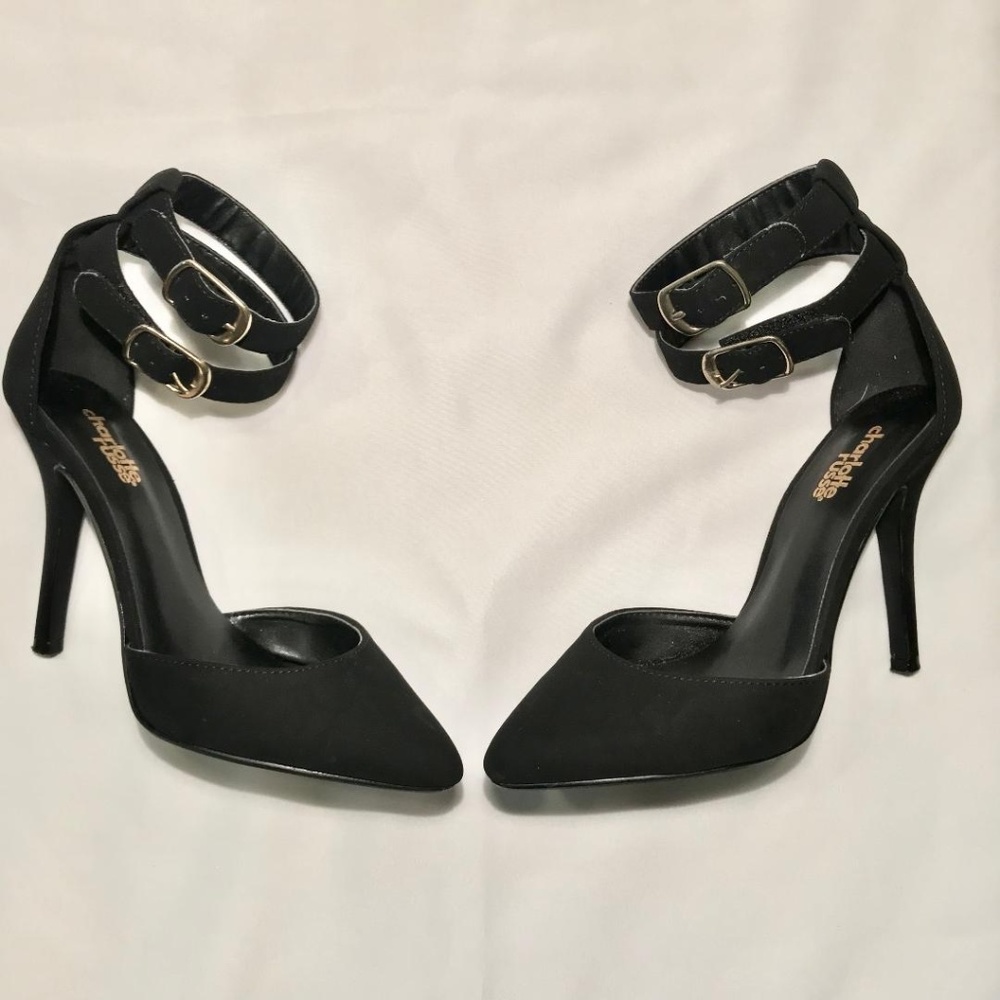 Charlotte Russe Black Ankle Strap Pointed Pump